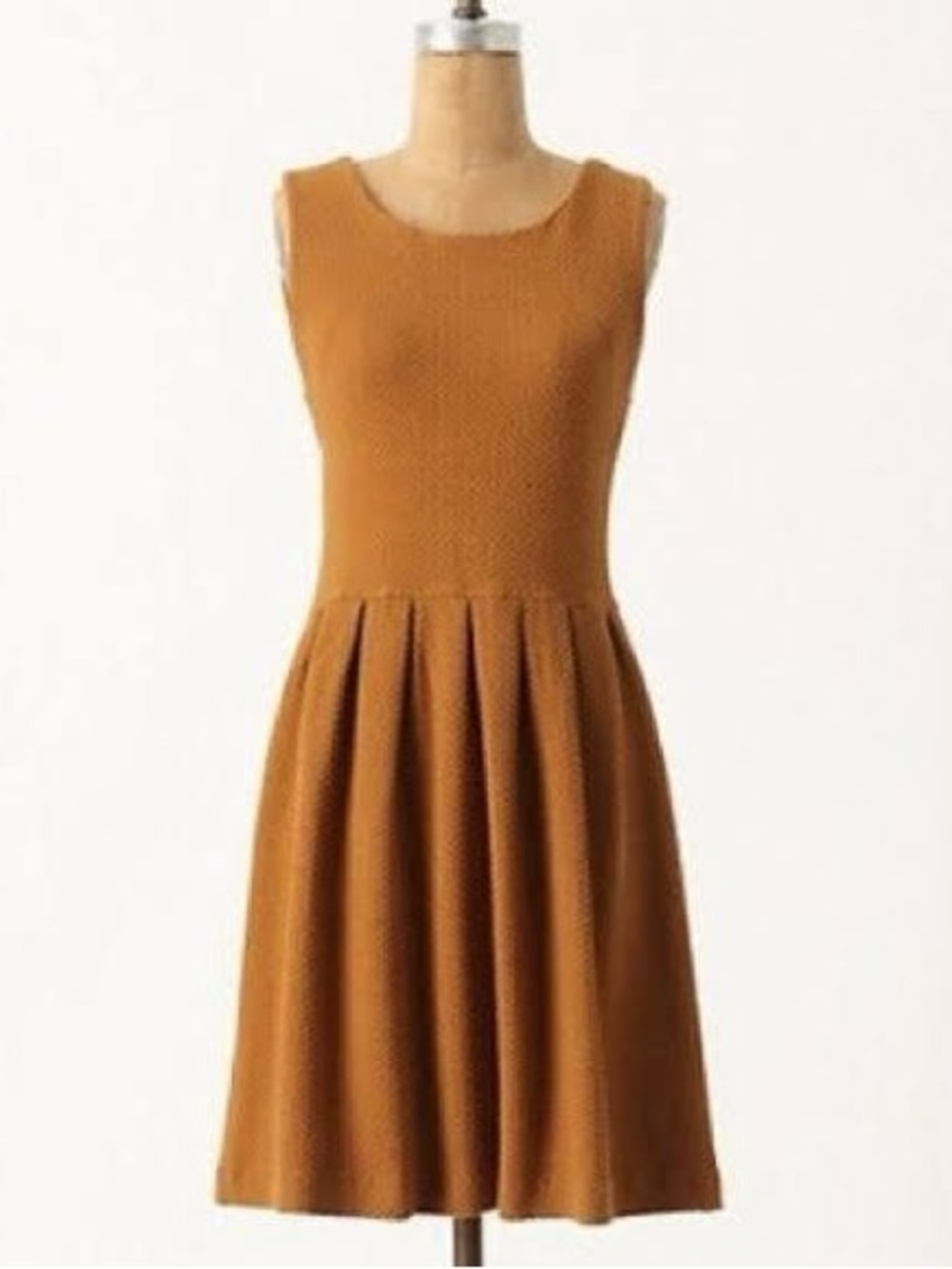 Ganni Sleeveless Pleated Dress in Camel Brown